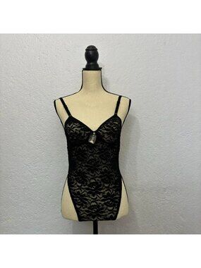 Vintage Le Mystere black lace mesh bustier bodysuit